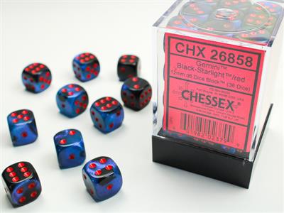 Gemini 12mm d6 Black-Starlight/red Dice Block (36 dice) CHX26858