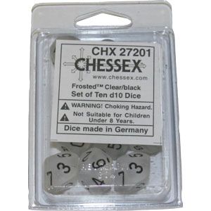 Frosted Clear/Black d10 Dice (10 dice) CHX27201