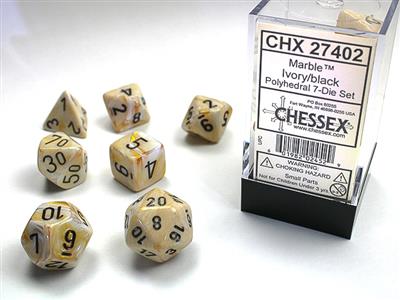 Marble: Polyhedral Ivory/black 7-Die Set CHX27402