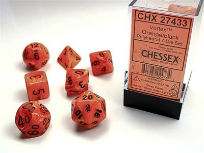Vortex: Polyhedral Orange/black 7-Die Set CHX27433