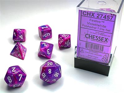 Festive: Polyhedral Violet/white 7-Die Set CHX27457