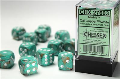 Marble 16mm d6 Oxi-Copper™/white Dice Block (12 dice) CHX27603