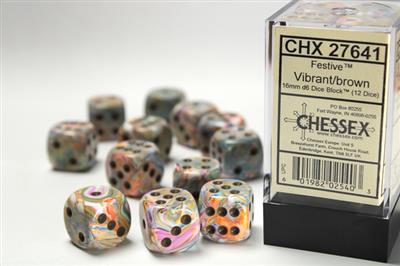 Festive 16mm d6 Vibrant/brown Dice Block (12 dice) CHX27641