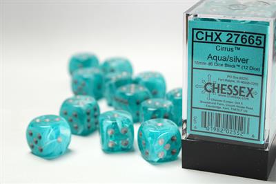 Cirrus 16mm d6 Aqua/silver Dice Block (12 dice) CHX27665
