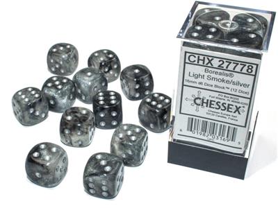Borealis 16mm d6 Light Smoke/silver Luminary Dice Block (12 dice) CHX27778