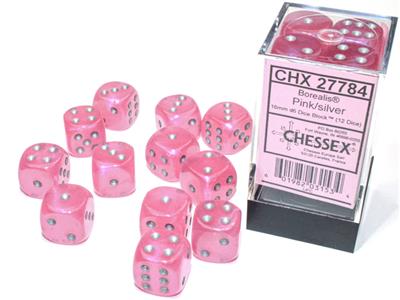 Borealis 16mm d6 Pink/silver Luminary Dice Block (12 dice) CHX27784