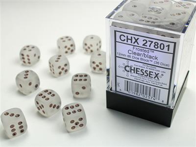 Frosted 12mm d6 Clear/black Dice Block (36 dice) CHX27801