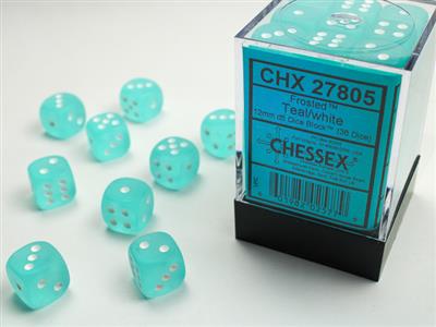 Frosted 12mm d6 Teal/white Dice Block (36 dice) CHX27805