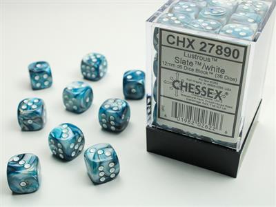 Lustrous 12mm d6 Slate/white Dice Block (36 dice) CHX27890