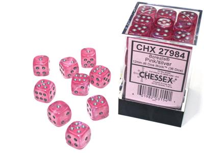 Borealis 12mm d6 Pink/silver Luminary Dice Block™ (36 dice) CHX27984