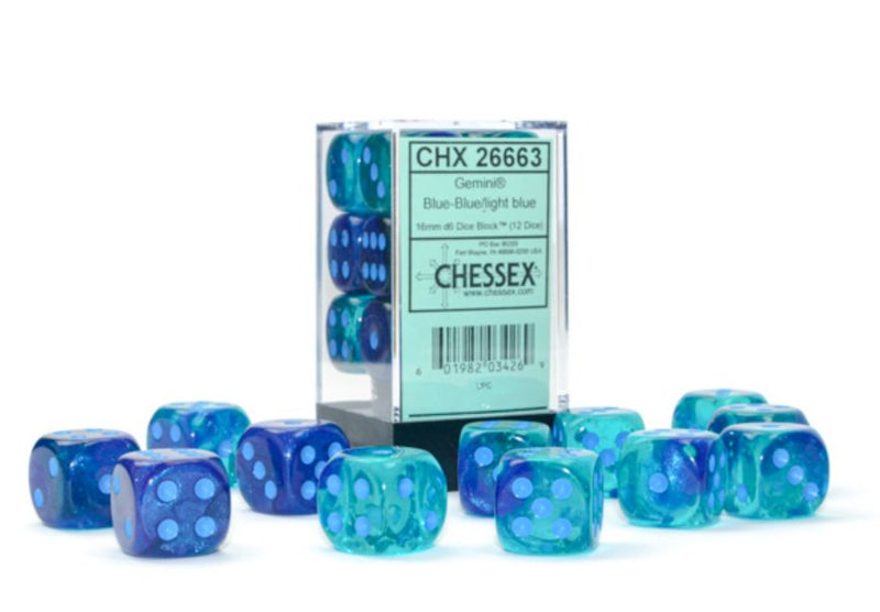 Gemini 16mm d6 Blue-blue/light blue Dice Block (12 dice) CHX26663