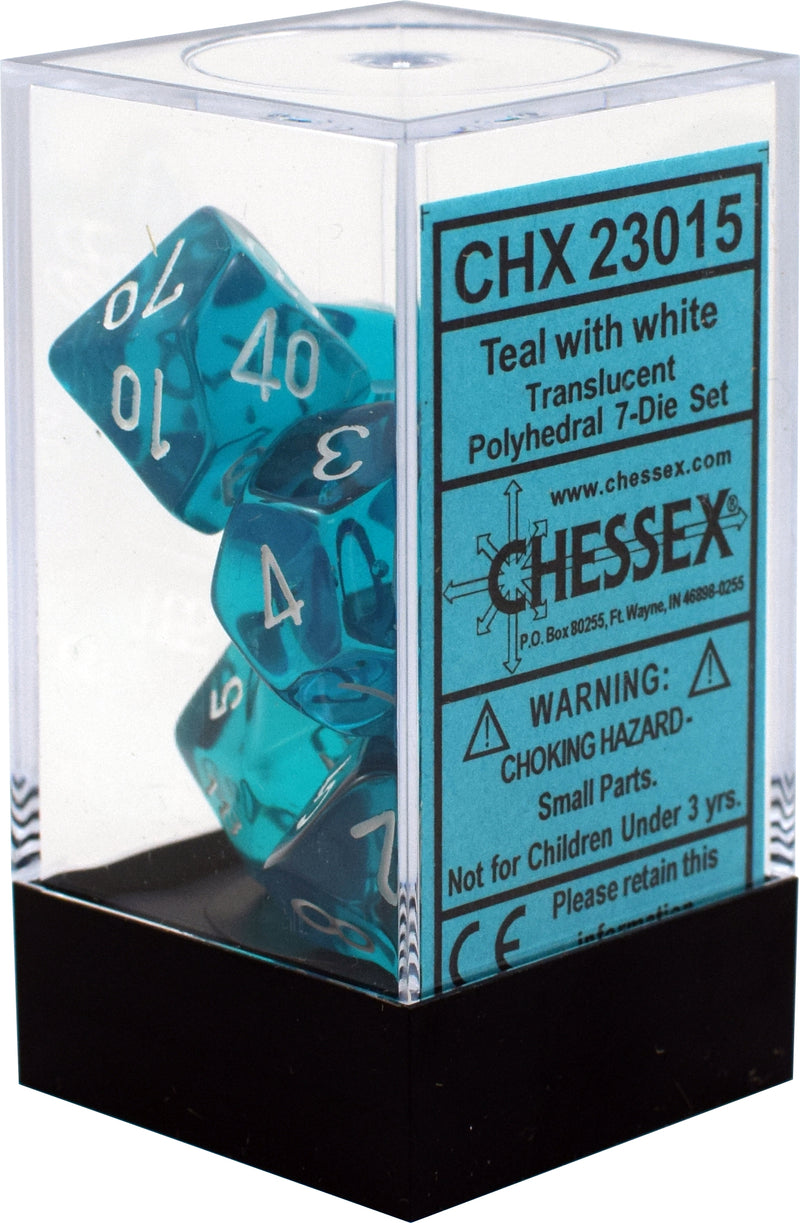 Translucent Teal/White Polyhedral 7-Die Set (7 dice) 23015 - OOP