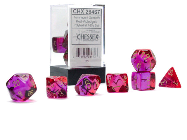 Gemini Translucent Red-Violet/Gold Polyhedral 7-Die Set 26467