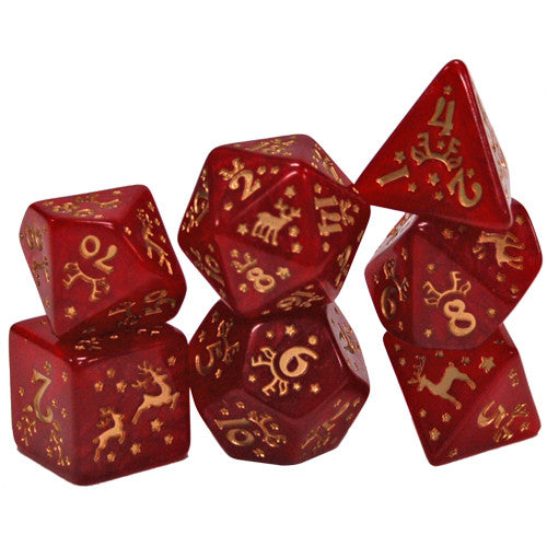 Christmas Dice Set: Icy Red w/ Gold (7)