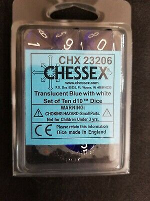 Translucent Blue with white d10 Dice (10 dice) CHX23206