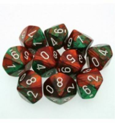 Gemini Green-Red w/white d10 Dice (10 dice) CHX26231