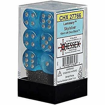 Luminary 16mm d6 Sky/silver Dice Block (12 dice) CHX27766
