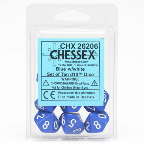 Blue w/white d10 Dice (10 dice) CHX26206