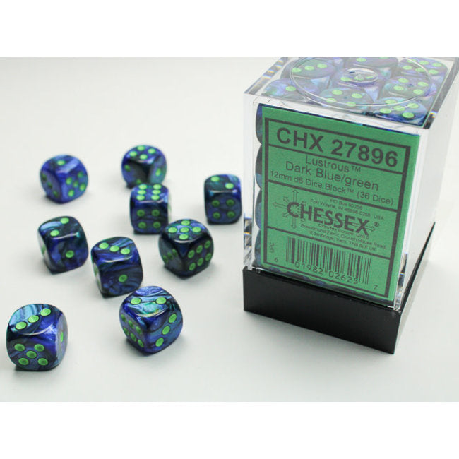 Lustrous 12mm d6 Dark Blue/Green Dice Block (36 dice) CHX27896